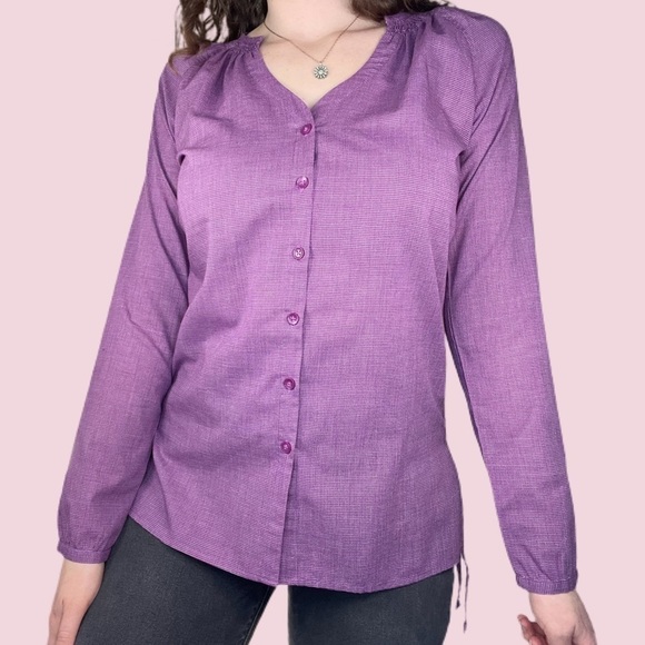 Insect Repellent Purple Long Sleeve Slit Button Down - Picture 4 of 12